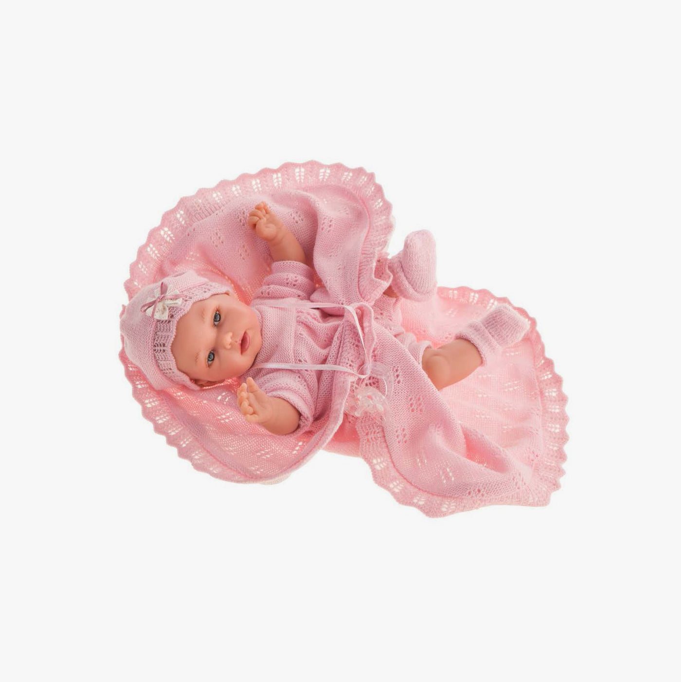 Papusa fetita Peke posturitas, cu paturica roz, 29 cm,  Antonio Juan-1